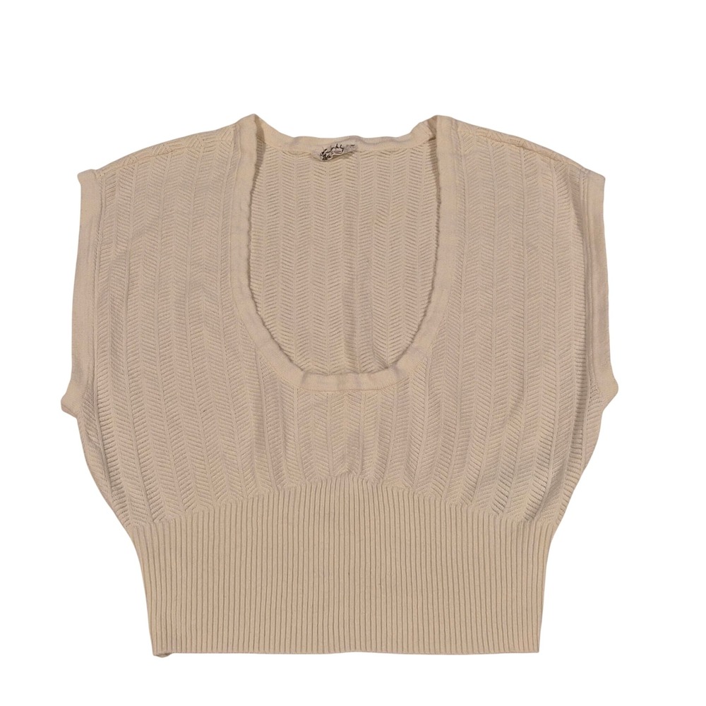 Intimately Free People Ivory Chevron Pointelle Knit Scoop Neck Sweater Vest M